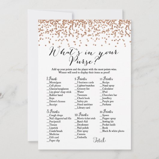 Wat zit er in uw handtas met roos Vrijgezellenfees Kaart (Voorkant)