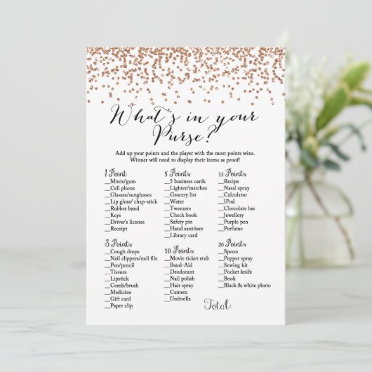 Wat zit er in uw handtas met roos Vrijgezellenfees Kaart (Staand voorkant)