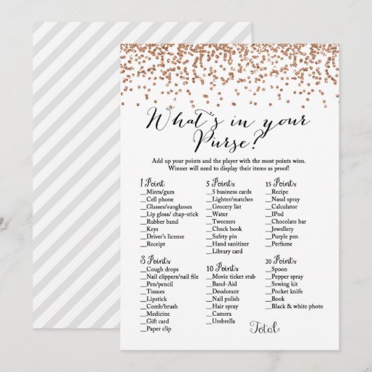 Wat zit er in uw handtas met roos Vrijgezellenfees Kaart (Voorkant / Achterkant)