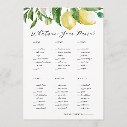 Wat zit er in uw portemonnee citroen Vrijgezellenf Kaart (Voorkant)