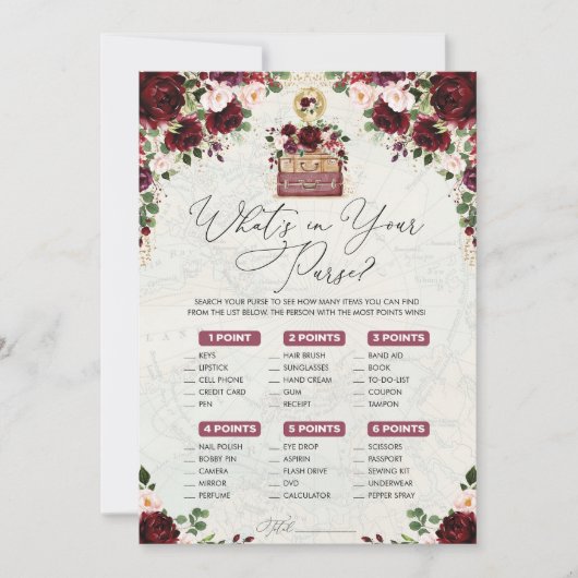 Wat zit er in uw portemonnee Reiskaart Bruids Spel Kaart (Voorkant)