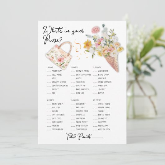 Wat zit er in uw portemonnee schepte bruids spel kaart (Staand voorkant)