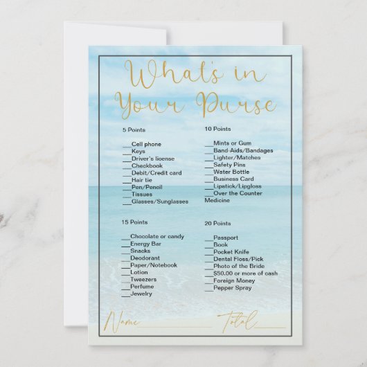 Wat zit er in uw Purse Beach & Ocean Vrijgezellenf Kaart (Voorkant)