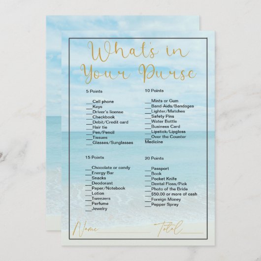 Wat zit er in uw Purse Beach & Ocean Vrijgezellenf Kaart (Voorkant / Achterkant)