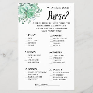 Wat zit er in uw Purse GreenRoses Shower Game Kaar Flyer