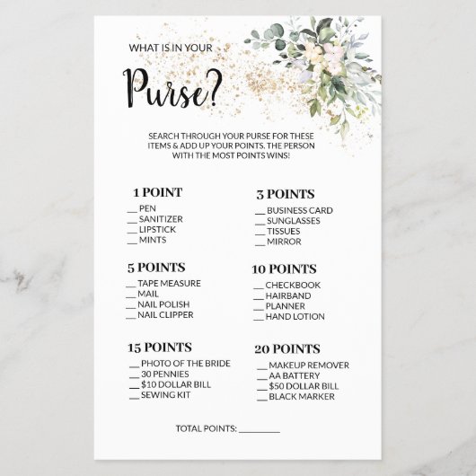 Wat zit er in uw Purse Herbal Shower Game Kaart? Flyer (Voorkant)