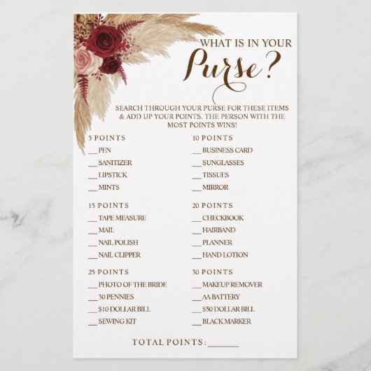 Wat zit er in uw Purse Pampas Shower Game-kaart? Flyer (Voorkant)