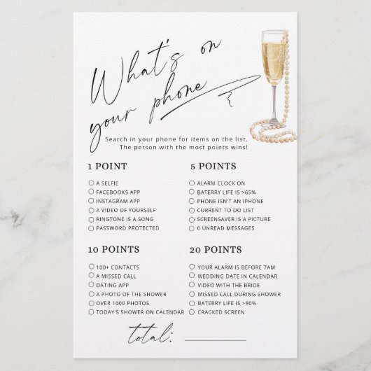 Wat zit er op je telefoon Parels en Prosecco spel (Voorkant)