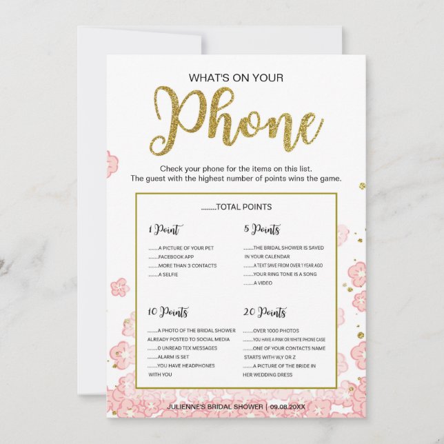 Wat zit er op je telefoon spel | Roze en gouden gl (Voorkant)