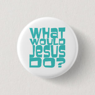 Wat zou Jezus doen WWJD Blauwgroen Christelijke Bu Ronde Button 3,2 Cm