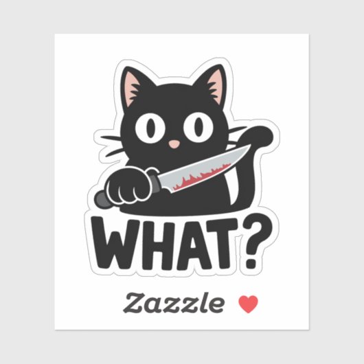 Wat? Zwarte kat met mes Funny Vinyl Sticker (Vel)