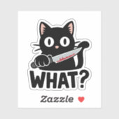 Wat? Zwarte Kat met Mes Grappige Vinyl Sticker (Vel)