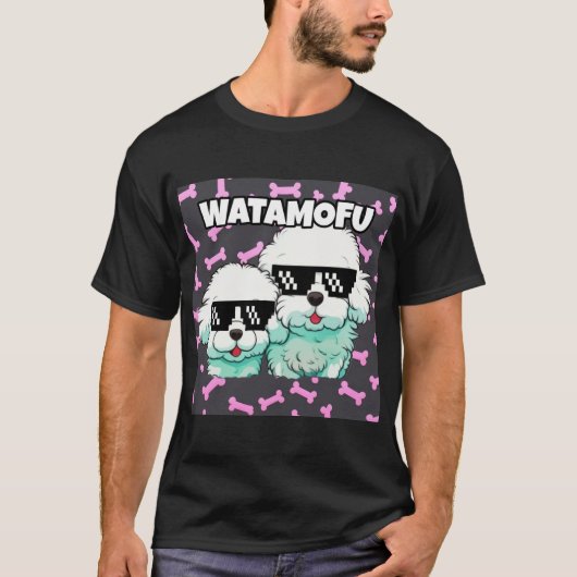 WATAMOFU Pop‑Art Bichon Frise T-Shirt (Voorkant)