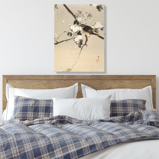 Watanabe Seitei Bird on a Flowering Branch Canvas Afdruk (Insitu (Slaapkamer))
