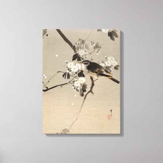 Watanabe Seitei Bird on a Flowering Branch Canvas Afdruk (Voorkant)