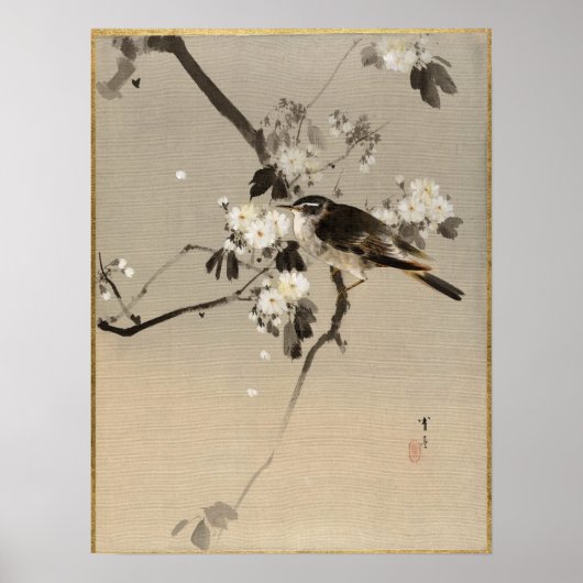 Watanabe Seitei Bird on a Flowering Branch Poster (Voorkant)
