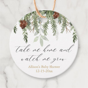 Watch me grow ruwe dennenbaby shower favor labels