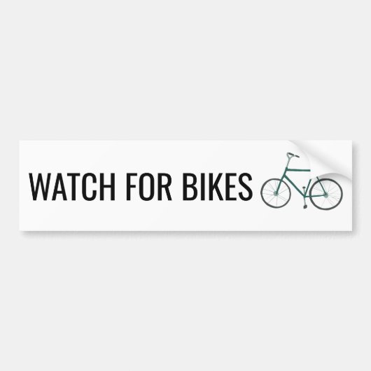 WATCH VOOR BIKES Cute Green Bicycle Bumpersticker (Voorkant)