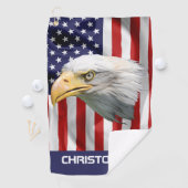 Watchful Eagle, The American Flag, Patriotic Golfhanddoek (Insitu)