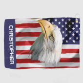 Watchful Eagle, The American Flag, Patriotic Golfhanddoek (Horizontaal)