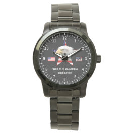 Watchful Eagle, The American Flag, Patriotic Horloge