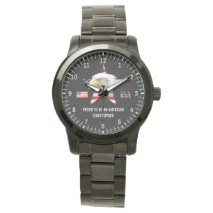 Watchful Eagle, The American Flag, Patriotic Horloge
