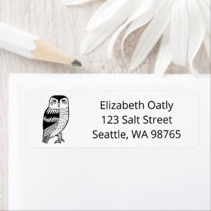 Watchful Owl Line Drawing CUSTOM Mailing Address Etiket