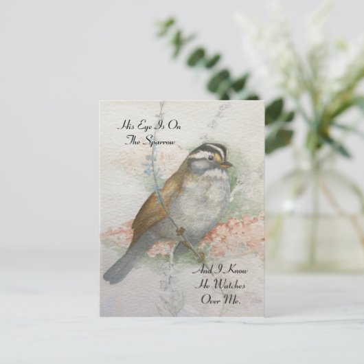 Watchful Song Sparrow Bible Quote Waterverf Briefkaart (Staand voorkant)