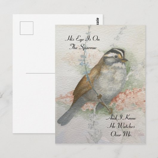 Watchful Song Sparrow Bible Quote Waterverf Briefkaart (Voorkant / Achterkant)