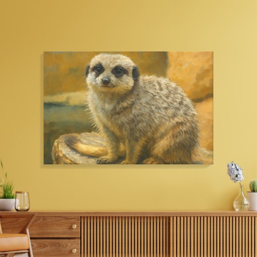 Watchful Stillness – Realistisch Meerkat portret Canvas Afdruk (Insitu (Woonkamer))