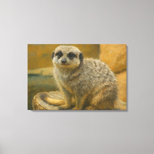 Watchful Stillness – Realistisch Meerkat portret Canvas Afdruk (Voorkant)