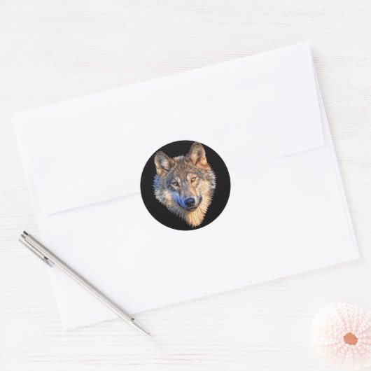 Watchful Wolf Ronde Sticker (Envelop)