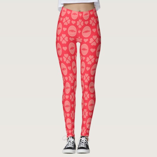 Watching Eye Heart Clover Pattern Leggings (Voorkant)
