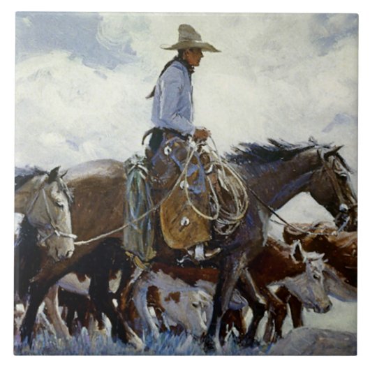 “Watching Him Move” Westerse kunst van WHD Koerner Tegeltje (Voorkant)