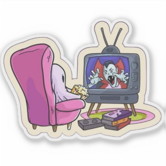 Watching TV ghost  Sticker (Voorkant)