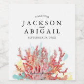 Watecolor koraalrif bruiloft wijn etiket (Enkel label)