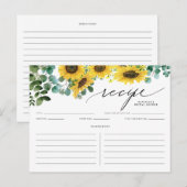Watecolor Sunflower en Eucalyptus Recipe Kaart (Voorkant / Achterkant)