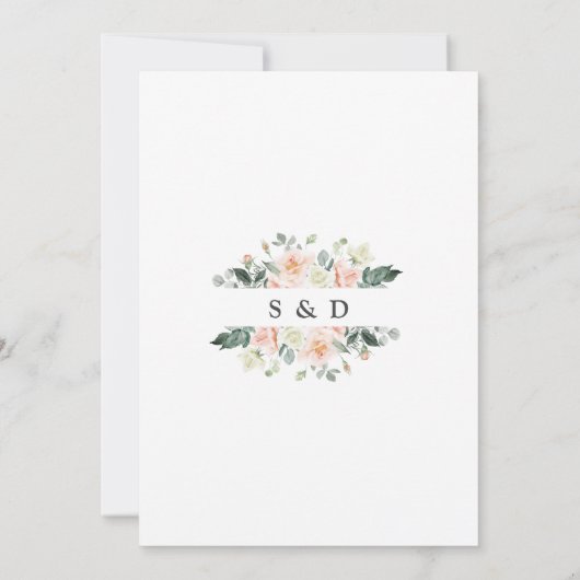 Wateercolor Blush White Flowers Gold Weddenschap Kaart (Achterkant)