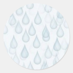 WATER034 RAINDROPS LICHTBLAUWE WITTE CARTOON WEERG RONDE STICKER