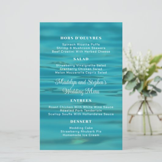 Water Achtergrond Budget Wedding Menu Sjabloon (Staand voorkant)