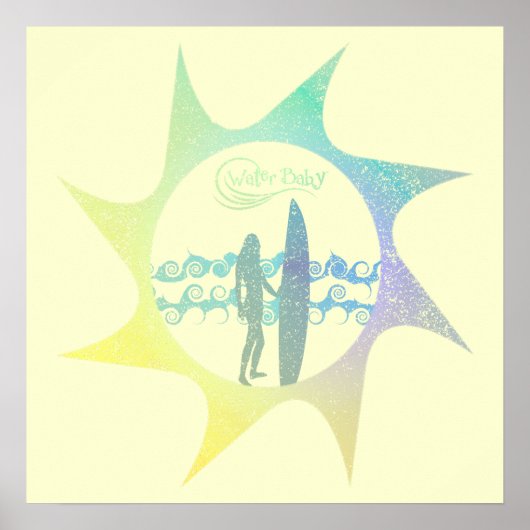 Water Baby Zon Verhard Surf Poster (Voorkant)