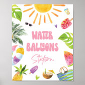 Water ballon station meisje verjaardag teken poster (Voorkant)