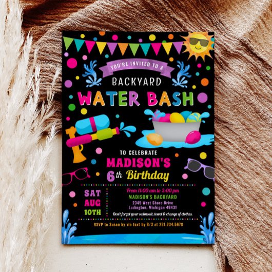 Water Bash Meisje Zomer Verjaardagsfeestje Kaart