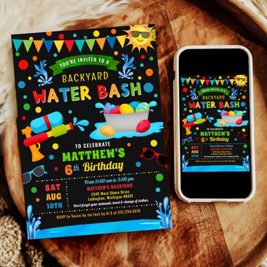 Water Bash Zomer Jongen Verjaardagsfeestje Kaart