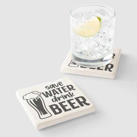 Water besparen, bier Drinken - Steen Onderzetter (Zijkant)