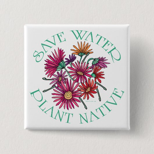 Water besparen - Plant standaard Vierkante Button 5,1 Cm (Voorkant)