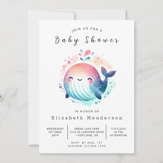Water bewerkbaar Whale Baby shower Kaart (Voorkant)