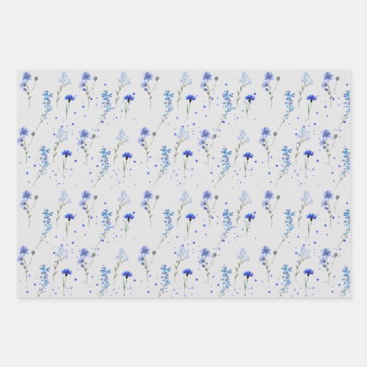 Water Blau Wilde Bloem Bruiloft Inpakpapier Vel (Voorkant 3)