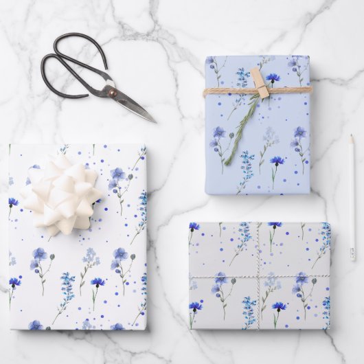 Water Blauwe Wilde Bloem Bruiloft  Inpakpapier Vel (Voorkant)
