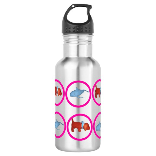 Water Bottle - Circles with Whale and Dog Waterfles (Voorkant)
